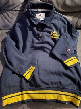 Champion Navy Crewneck Pullover with Yellow Stripe Trim